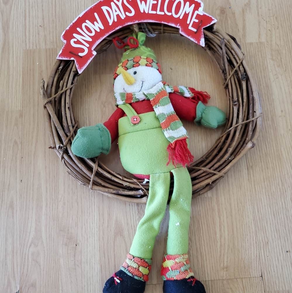 Christmas holiday Door wreath Snowman Snow Days Decor